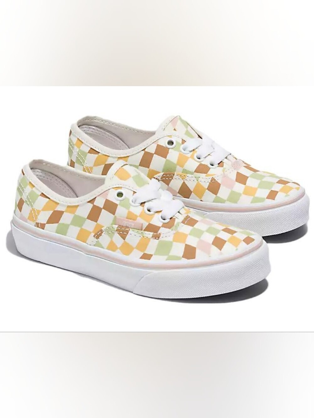 Vans Kids Checkerboard Low-Top Sneakers — Green, Peach, Tan, Cream